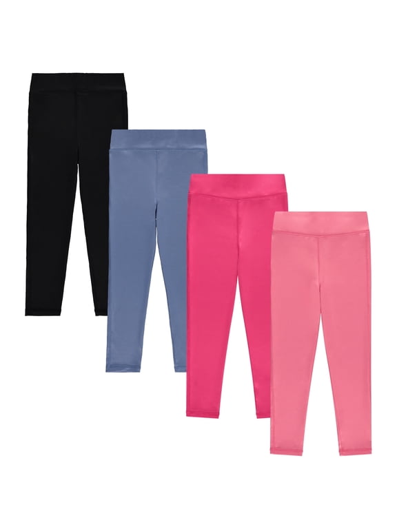 Girls 4 Pack Leggings Set, Exercise, Sports Tights with Wide Waistband for Girls