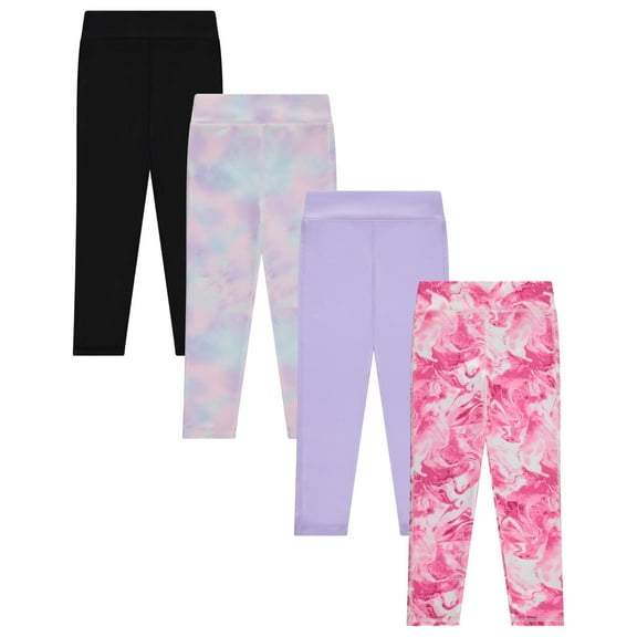 BTween Girls 4 Pack Leggings Set, Exercise, Sports Tights with Wide Waistband for Girls