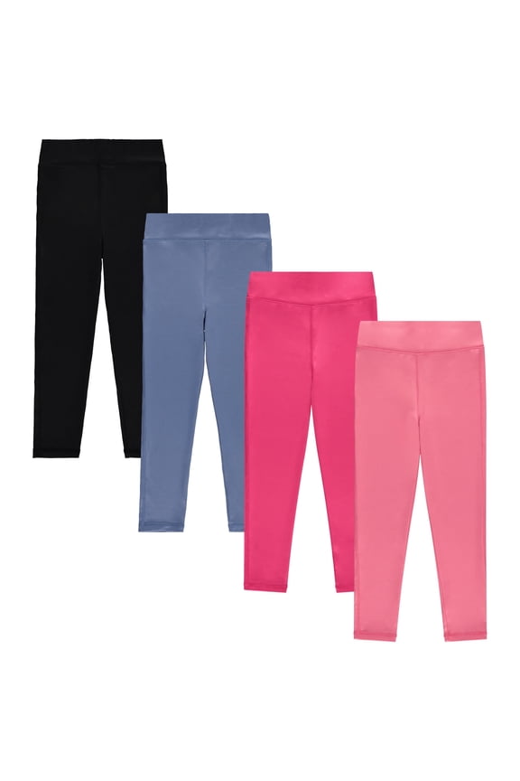 Girls 4 Pack Leggings Set, Exercise, Sports Tights with Wide Waistband for Girls