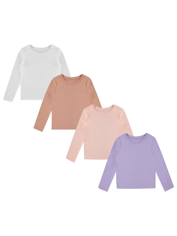 Girls 4-Pack Long Sleeve Graphic T-Shirts - 100% Cotton, Fun & Vibrant Designs, BASC1,6