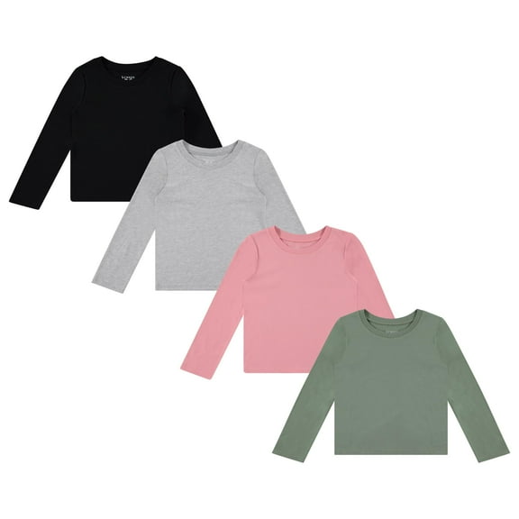 BTween Girls 4-Pack Long Sleeve Graphic T-Shirts - 100% Cotton, Fun & Vibrant Designs, BASIC,6