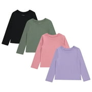 BTween Girls 4-Pack Long Sleeve Graphic T-Shirts - 100% Cotton, Fun & Vibrant Designs, BASIC,7/8
