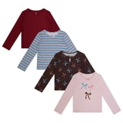 BTween Girls 4 Pack Long Sleeve Graphic Tops, Bows, Size 14/16