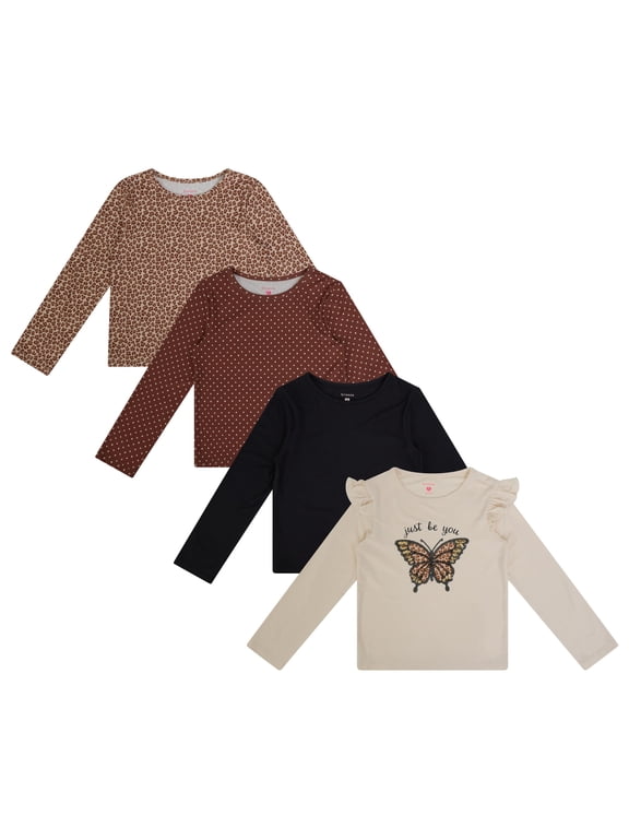 Girls 4 Pack Long Sleeve Graphic Tops, Butterfly, Size 6