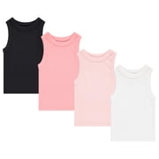 BTween Girls 4 Pack Ribbed Tank Tops Sleeveless Cotton Blend Tees for Everyday Wear, Layering, or Summer Outfits Sizes 4-14