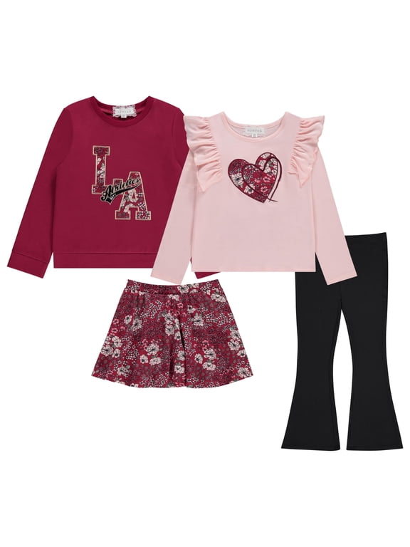 Girls 4-Pack Wardrobe Set, Stylish and Comfortable Outfits for Kids - Peach, Sizes 4/5