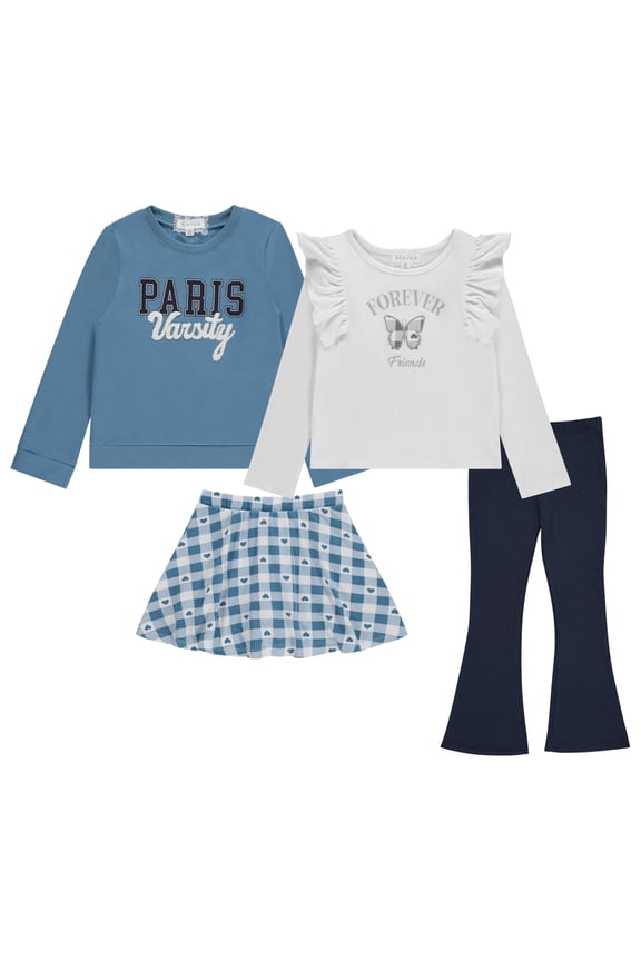 Girls 4-Pack Wardrobe Set, Stylish and Comfortable Outfits for Kids - Stell, Sizes 7/8