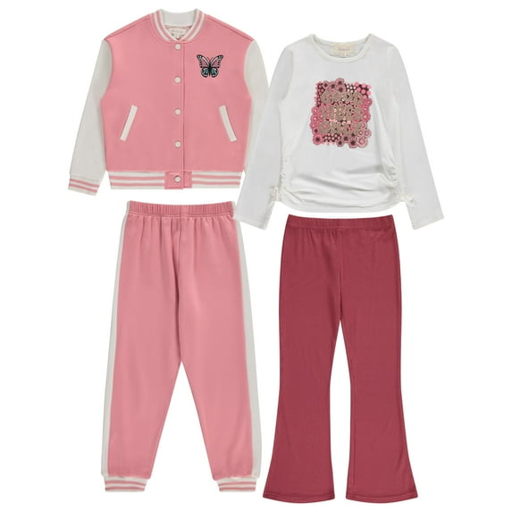 BTween Girls' 4-Pack Wardrobe Set with Jacket , Printed Pull-On Clothing Bundle - Sizes 10/12