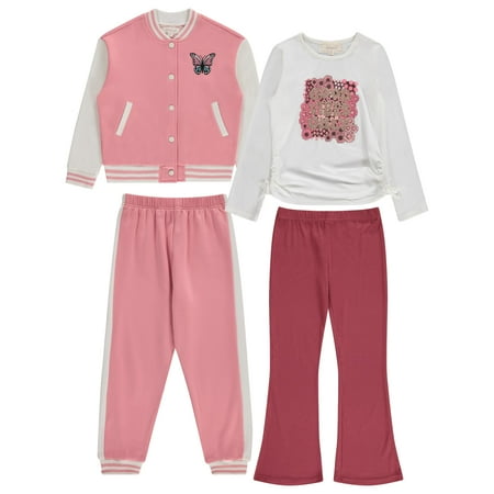 BTween Girls' 4-Pack Wardrobe Set with Jacket , Printed Pull-On Clothing Bundle - Sizes 4/5