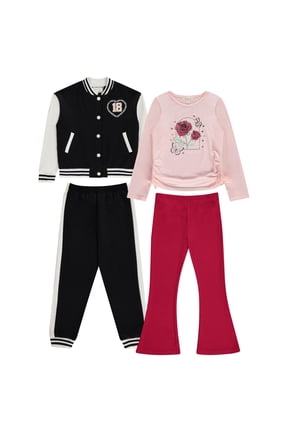 Girls' 4-Pack Wardrobe Set with Jacket - Stylish Printed Tees Clothing Bundle - Size 6