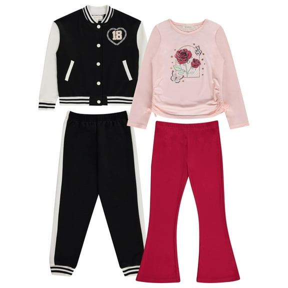 BTween Girls' 4-Pack Wardrobe Set with Jacket - Stylish Printed Tees Clothing Bundle - Size 6