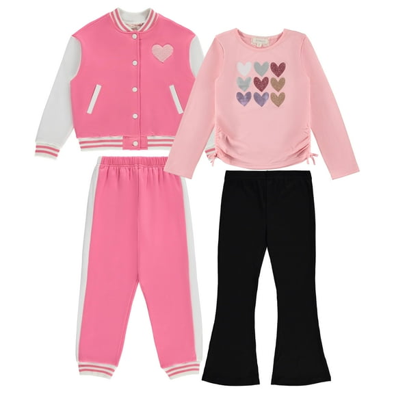 BTween Girls' 4-Pack Wardrobe Set with Jacket in Coral - Fashionable Kids' Clothing Bundle - Sizes 4/5