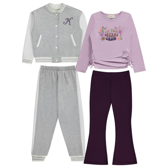 BTween Girls' 4-Pack Wardrobe Set with Jacket in Orchid - Fashionable Kids' Clothing Bundle- Size 7/8