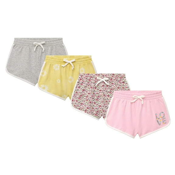 BTween Girls 4-Piece Active Performance Dolphin Shorts with Faux Drawstring, Sports Running Shorts for Kids