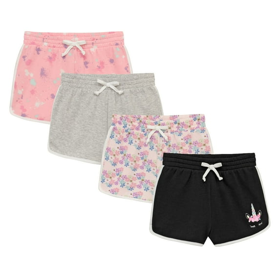 BTween Girls 4-Piece Active Performance Dolphin Shorts with Faux Drawstring, Sports Running Shorts for Kids