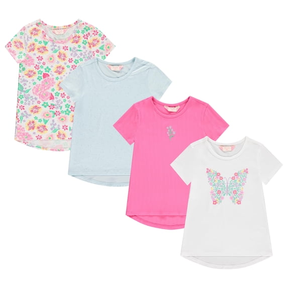 BTween Girls 4 Piece Summer Tops Fashionable Short Sleeve T-Shirt Casual Daily Shirt for Kids Assorted Colors