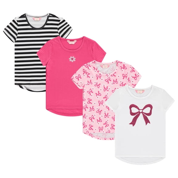 BTween Girls 4 Piece Summer Tops Fashionable Short Sleeve T-Shirt Casual Daily Shirt for Kids Assorted Colors