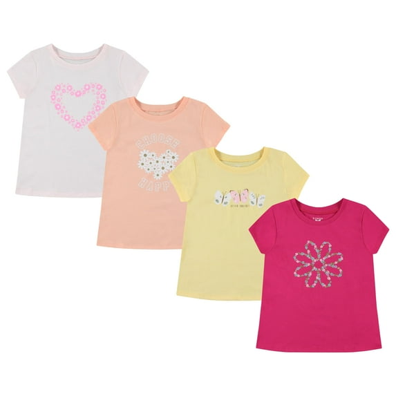 BTween Girls 4-Piece Summer Tops | Fashionable Short Sleeve T-Shirt | Casual Daily Shirt for Kids - Assorted Colors