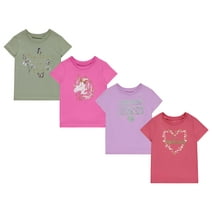 BTween Girls 4-Piece Summer Tops | Fashionable Short Sleeve T-Shirt | Casual Daily Shirt for Kids - Assorted Colors