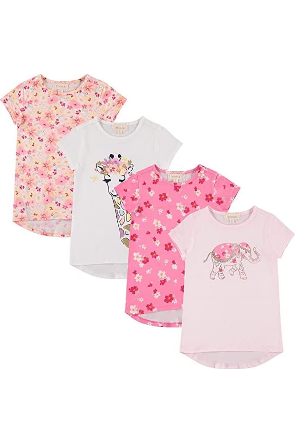 Girls 4-Piece Summer Tops | Fashionable Short Sleeve T-Shirt | Casual Daily Shirt for Kids - Assorted Colors