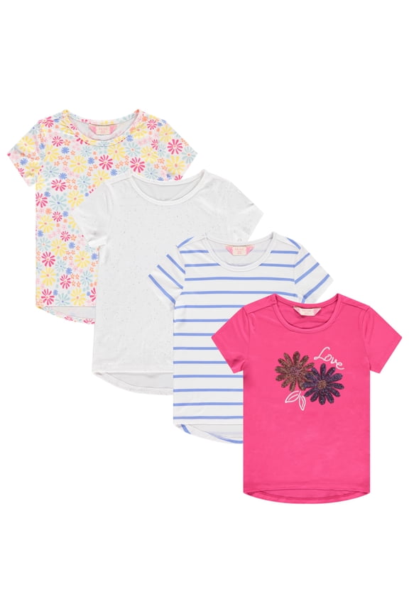 Girls 4 Piece Summer Tops Fashionable Short Sleeve T-Shirt Casual Daily Shirt for Kids Assorted Colors