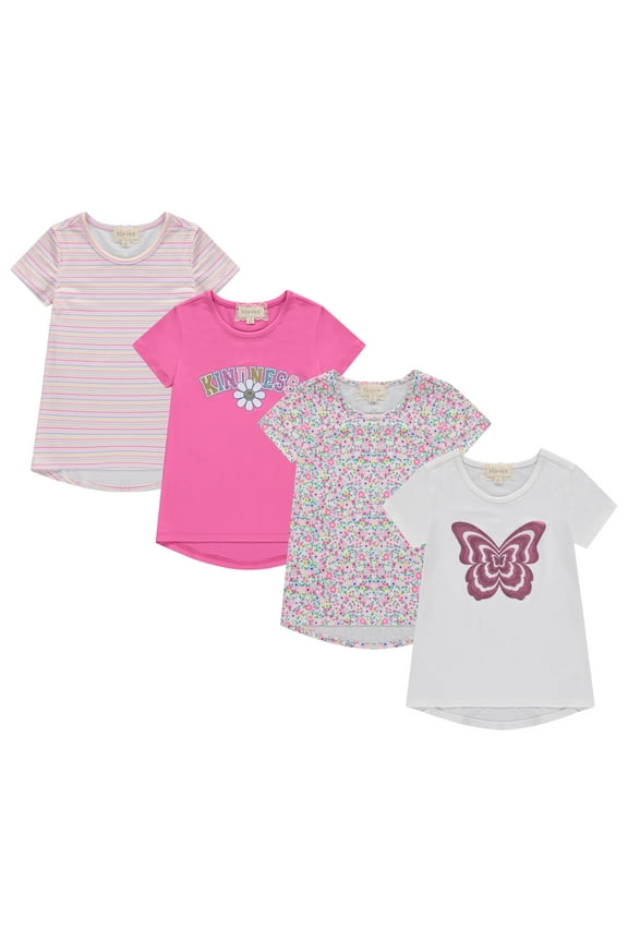 Girls 4-Piece Summer Tops | Fashionable Short Sleeve T-Shirt | Casual Daily Shirt for Kids - Assorted Colors