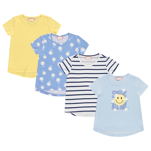 BTween Girls 4 Piece Summer Tops Fashionable Short Sleeve T-Shirt Casual Daily Shirt for Kids Assorted Colors