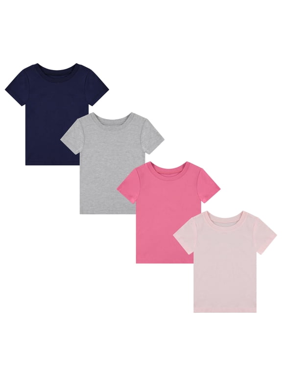 Girls 4-Piece Summer Tops | Fashionable Short Sleeve T-Shirt | Casual Daily Shirt for Kids, BASIC,6