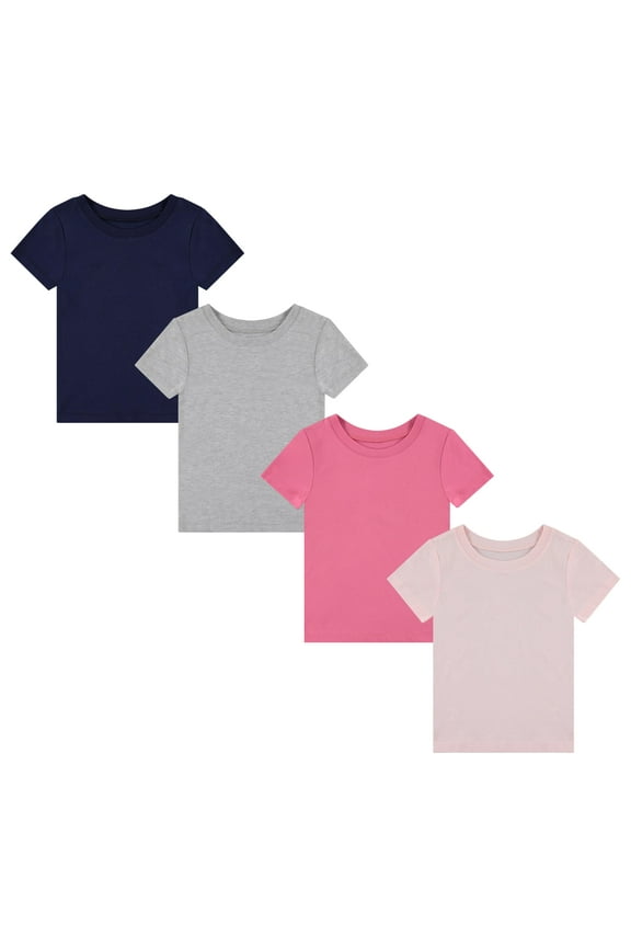 Girls 4-Piece Summer Tops | Fashionable Short Sleeve T-Shirt | Casual Daily Shirt for Kids, BASIC,7/8