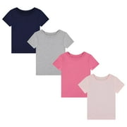 BTween Girls 4-Piece Summer Tops | Fashionable Short Sleeve T-Shirt | Casual Daily Shirt for Kids, BASIC,7/8