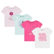 BTween Girls 4 Piece Tops Fashionable Short Sleeve T-Shirt Casual Daily Shirt for Kids Assorted Colors