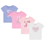 BTween Girls 4 Piece Tops Fashionable Short Sleeve T-Shirt Casual Daily Shirt for Kids Assorted Colors
