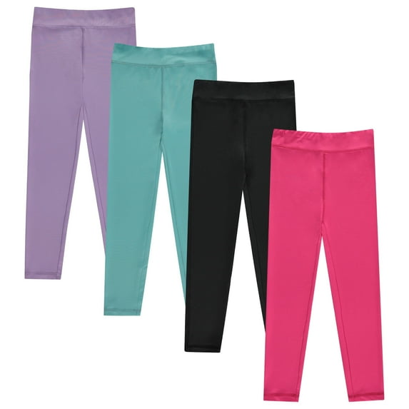 BTween Girls’ 4 pack Leggings Set, Exercise, Sports Tights with Wide Waistband for Girls, BASIC,10/12