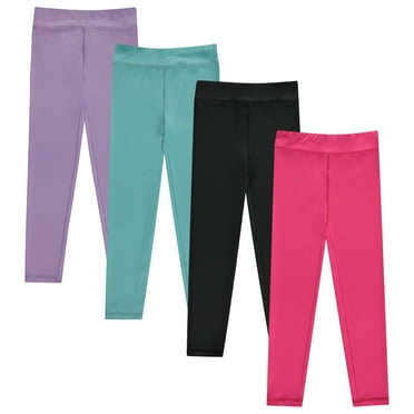 BTween Girls’ 4 pack Leggings Set, Exercise, Sports Tights with Wide Waistband for Girls, BASIC,7/8