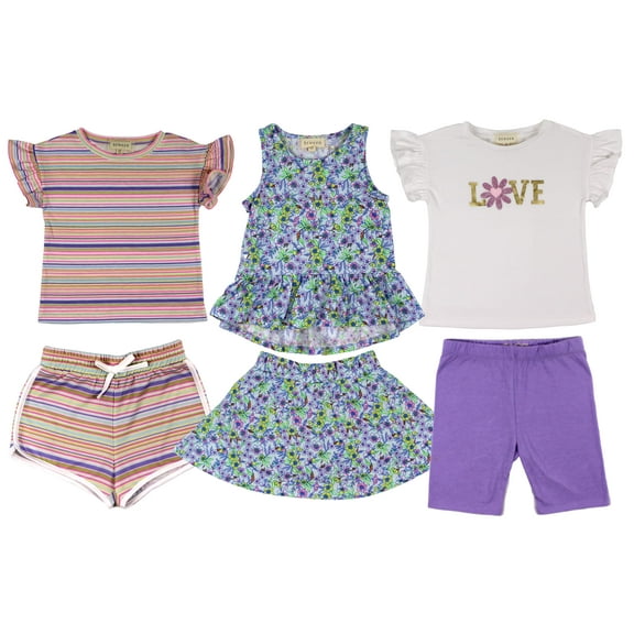 Btween Ruffle Sleeve Peplum Tank A-Frame Skirt Shorts 6-Piece Outfit Set (Girl's) Size 10-12