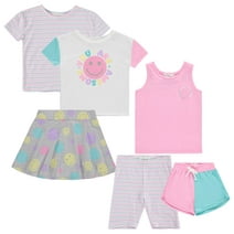 BTween Girls 6-Pack You Are Awesome Outfit Set w/ Ruffle Sleeve Tees, Peplum Tank Top, Skirt, Dolphin & Biker Shorts/14-16