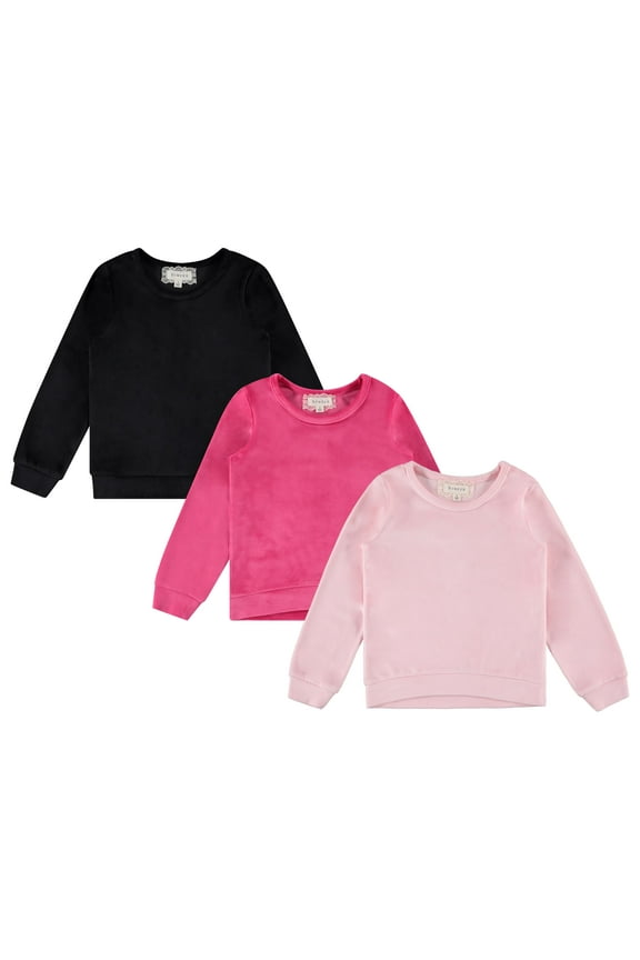 Girls Cozy Velour Sweatshirt Set, 3 Pack of Soft Sweatshirts for Kids, Stylish Casual Outfits, Sizes 4-14