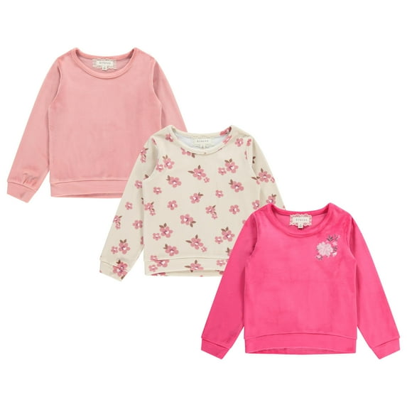 BTween Girls Cozy Velour Sweatshirt Set, 3 Pack of Soft Sweatshirts for Kids, Stylish Casual Outfits, Sizes 4-14