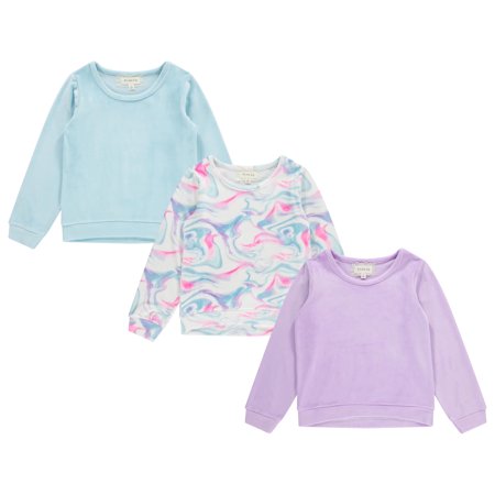 BTween Girls Cozy Velour Sweatshirt Set, 3 Pack of Soft Sweatshirts for Kids, Stylish Casual Outfits, Sizes 4-14