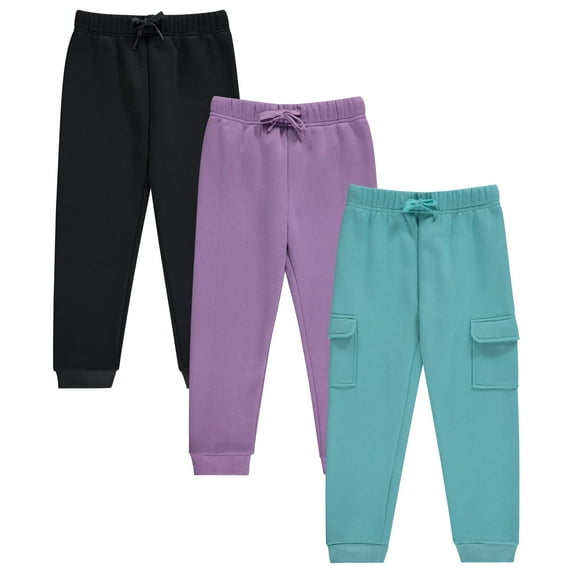 BTween Girls Fleece Joggers, 3 Pack Soft CVC Pants for Kids - Orchd, Size 7/8
