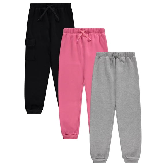 BTween Girls Fleece Joggers, 3 Pack Soft CVC Pants for Kids - Rose, Size 4/5