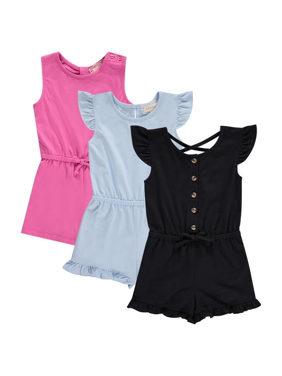 Girls' Jumpsuits & Rompers Sleeveless Flutter Sleeve Overall Suit for Kids 100% Polyester (3-Pack)