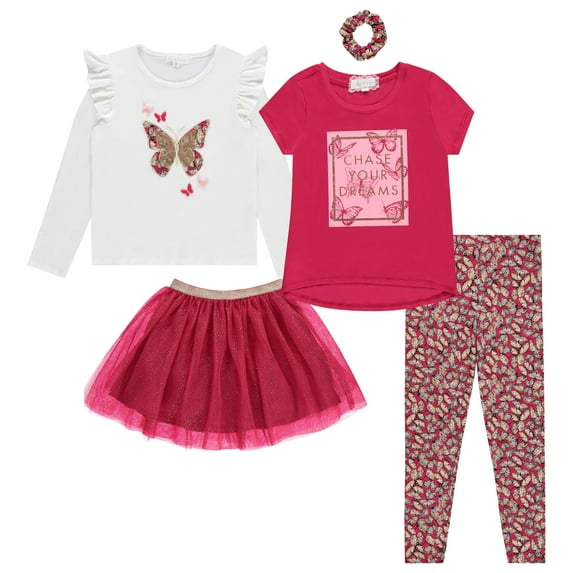 BTween Girls Kids Clothing and Accessory Set- 5pc Mix And Match Sets,MILK,4