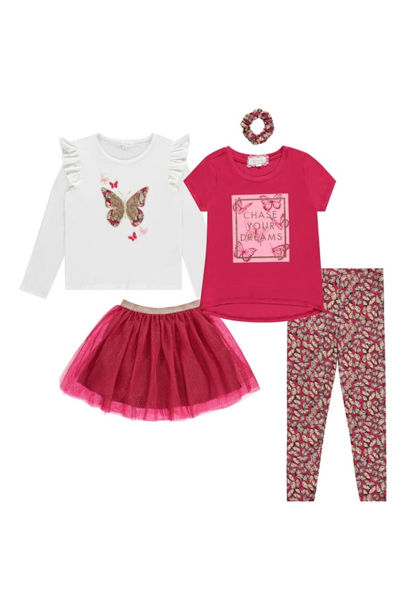 Girls Kids Clothing and Accessory Set- 5pc Mix And Match Sets,MILK,6