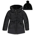 thumbnail image 1 of BTween Girls' Puffer Jacket, Warm and Lightweight Winter Coat, Water-Resistant, Hooded Outerwear for Kids, Jeblk, Size 6, 1 of 4