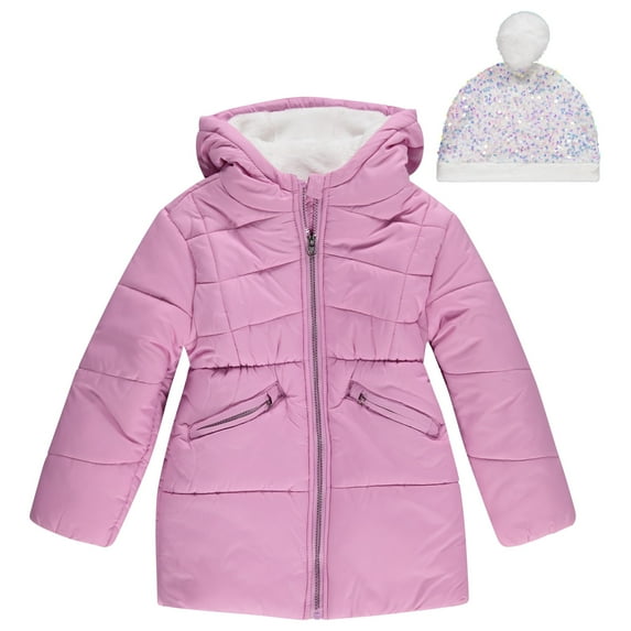 BTween Girls' Puffer Jacket, Warm and Lightweight Winter Coat, Water-Resistant, Hooded Outerwear for Kids, Phala, Sizes 7/8
