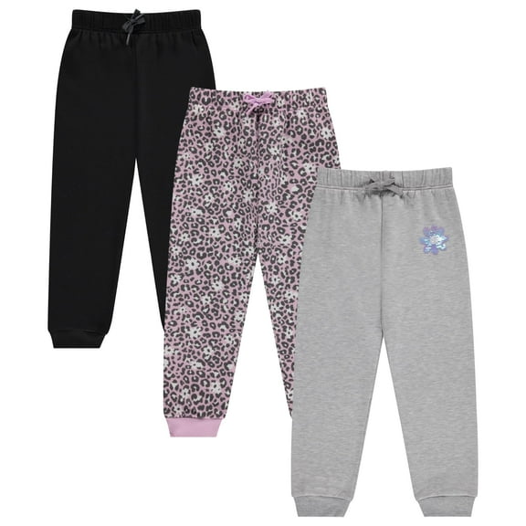 BTween Kids Girl's Fashion Stretch Waist Ultra Soft Jogger Pants Set - 3 Pack Bundle, JETBK,4/5