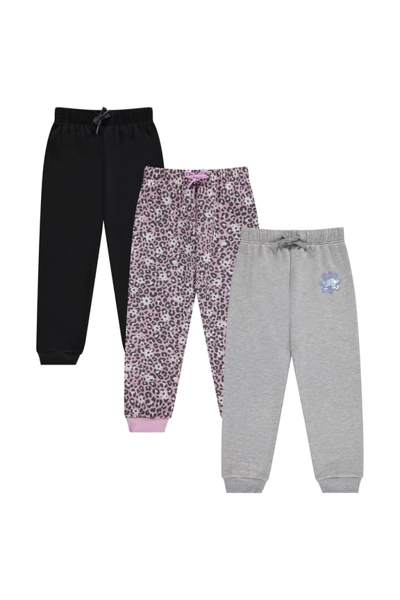 Kids Girl's Fashion Stretch Waist Ultra Soft Jogger Pants Set - 3 Pack Bundle, JETBK,6