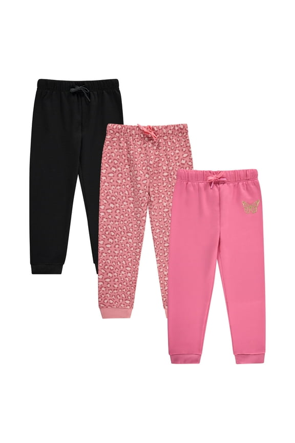 Kids Girl's Fashion Stretch Waist Ultra Soft Jogger Pants Set - 3 Pack Bundle, LEOPD,4/5