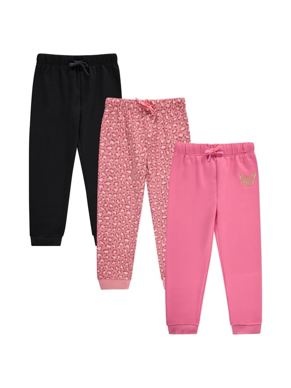 Kids Girl's Fashion Stretch Waist Ultra Soft Jogger Pants Set - 3 Pack Bundle, LEOPD,6